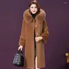 Pelliccia delle donne 2023 di Inverno Delle Donne Cappotto di Grandi Dimensioni Sottile Grana pelle di pecora Parka Temperamento Collare Addensare Caldo Con Cappuccio Outwear