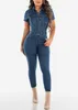 Combinaisons pour femmes barboteuses jean Stretch combinaison Sexy femmes col rabattu maigre bleu Denim salopette décontracté barboteuses L230926