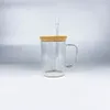 Tazze da caffè in vetro satinato trasparente da 17 once, riutilizzabili, ad alto contenuto di borosilicato, senza BPA, con coperchio in bambù e cannuccia per la pressa di calore a sublimazione del colore