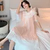 Kvinnors sömnkläder 2023 Princess Nightdress Female Summer Short Sleeve Lace White Long Nightgown Women Home Dress for Sleeping