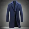 Herr ull Autumn och Winter Mens Solid Color Casual Business Ullrockar / high-end varumärke Slim Long Coat Male Jacket