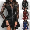 Casual Dresses Party Dress Streetwear Autumn Over Knee Sexig trendiga lapptäcke Långärmar Prom