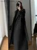 Women's Wool Blends Jmprs Winter Woolen Long Coat Casual Women Double Breasted Faux Wool Jacket Fall Fashion Korean Ladies Black Clothes NewL230926