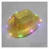 Chapeaux de fête en gros Cowgirl LED chapeau clignotant éclairer paillettes Cowboy casquettes lumineuses Halloween Costume 0829 livraison directe maison jardin Otpra