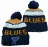 Blues Beanie Knitted Sports Teams Baseball Football Basketball Beanies Women& Men Pom Fashion Winter Top Caps Sport Knit Hats