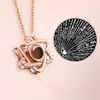 Hexagonal Projection 100 Languages I Love You Gold Crystal Necklace Female Quality Exquisite Metal Jewelry Collar Lovers Gift263P