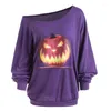 Designer Men's Blouses & Shirts Diagonal Shoulder Halloween Costumes Pumpkin Print Top Shirt Women Plus Size Long Sleeve Skew Neck Tee Blouse