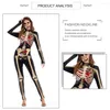 Sexig designer tema kostym halloween för kvinnors skelett rostryck skrämmande svart mager jumpsuit bodysuit cosplay kostym för kvinnor co293w