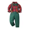 Clothing Sets Child Christmas Day Clothes Toddler Kids Boys Gentleman Costume Bowtie Lattice ShirtSuspenders Pants Little 2PCS Outfits 230926