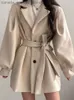 Women's Wool Blends Korean Thick Female Trench Warm Jackets Turn-down Collar Long Puff Sleeve Clothes Autumn Elegant Belt Coat Women Chic Midi TopL230926