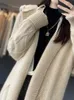 Women's Knits Tees Long Cashmere Cardigan FallWinter 100 Pure Wool Sweater Casual Solid Color Knitwear Hooded Collar Thick Jacket Pull Blouse 230925