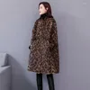 Kvinnors ull leopard tryck ullrock kvinnor höst vinter koreansk mode femme cape jacka casual varm monteau lång överrock