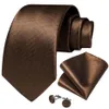 Bow Ties 8cm Solid Brown Gold For Men Business Wedding Silk Neck Tie Pocket Square Cufflinks Set With Clip Gift DiBanGu284S