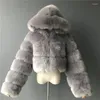 Frauen Pelz 2023 Mode Ultra Faux Mantel Frauen Winter Mit Kapuze Jacke Weibliche Verdicken Oberbekleidung Künstliche Mantel