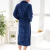 Mäns Sleepwear Coral Fleece Nightgown Loose Men Robe Flanell Kimono Bathrobe Gown Winter Thicken Warm Nightwear Casual Home Dressing