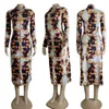 Kvinnors lyxdesigner Autumn New Richtemperament Tryckt sexig väska höft långärmad klänning