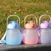 Bouteilles d'eau 1 x bouteille mignonne avec autocollants de paille 1300 ml portable grand ventre tasse marqueur de temps bouilloire étanche sports de plein air