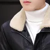 Men's Fur Men Leather Jacket Autumn Winter Coat Clothing Velvet Thick Collar Large Size Fleece Faux Biker Trend