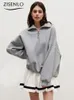 Womens hoodies tröjor överdimensionerade hösten höstlaplar tröja streetwear mode löst blixtlås med solid färg tröjor zip upp hoodie korean 230925