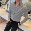 メンズカジュアルシャツブリティッシュスタイルのストライプシャツハンサムビジネスフォーマルドレス長袖スリムソーシャルパーティータキシードブラウスM-4XL