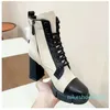Splicing nylon Ankle Boots Stud block column base lace-up Side zipper logo triangle women's booties luxury designer high heels