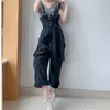Kobiety Jumpsuits Rompers Black Denim Jumpsuits for Women Style w stylu koreańsku vintage Playsit Szerokie nogi spodnie luźne spodnie Owwony kombinezon dla kobiet ubrania L230926