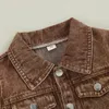 Jackets Autumn Kids Shirt Turn-Down Collar Jacket Boys Fashion Retro Jeans Coats Little Boys Brown Denim Outerwear Costume 230925