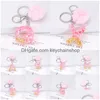 Key Rings Pink Pompom English Letter Keychains Gold Leaf Alphabet Chain With Puffer Ball Glitter Gradient Resin Car Handbag Drop Deliv Dhvtb