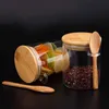 Pot en verre d'assaisonnement avec cuillère, boîte de grains de café avec couvercle en bambou, récipient de stockage des aliments scellé, boîte d'assaisonnement de cuisine