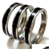 Band Rings 50Pcs Black Enamel 4Mm Sier Stainless Steel Men Women Fashion Finger Ring Wholesale Trendy Jewelry Sale Party Drop Delivery Dhx0C