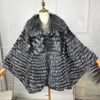 Women's Fur Natural Coat Fashion Sliver Jacket Women Batwing Sleeves Shawl High Quality