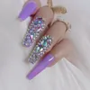 False Nails 24pcs Design Luxury Jewelry Long Ballet Coffin Fake Crystal Diamond High-end Purple