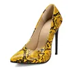 Dress Shoes Fashion 12cm High Heels Pumps Woman Green Yellow Snake Print Women's Party Office Female Large Size 45 47