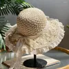 Wide Brim Hats Summer Female Lace Straw Hat Foldable Knitted Cap 56-58cm Outing Travel Beach Elegant Lady Sunshade TY0200