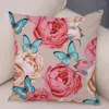 Pillow Rose Red Flower Pillowcase Decorative Bird Plant Sofa Home Car