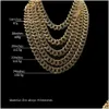 Pulseira Colar 1M Miami Cuban Link Chain Gold Sier Set Iced Out Crystal Rhinestone Bling Hip Hop para Homens Drop Delivery Jóias Conjuntos Dh0Gj