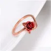 Band Rings Trendy Red Rose Garden Flower Leaves Open Ring Resizable Finger For Women Valentines Day Gift Jewelry Drop Delivery Dhgnd