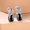 Hoop Earrings Vintage Oval Cut Cubic Zirconia Black Clip For Women Girls Silver Plated Bridal Wedding Gothic Jewelry