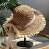 Wide Brim Hats Summer Female Lace Straw Hat Foldable Knitted Cap 56-58cm Outing Travel Beach Elegant Lady Sunshade TY0200