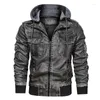 Men's Fur Coat Zipper Jacket EU Windbreaker Hooded Winter Motorcycle Size Leather Thick Men Male Fashion Brown Outwear 5XL