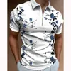 Polos masculinos roupas de verão camisas polo streetwear cinto de ouro impressão casual manga curta camiseta masculina turn-down colarinho zíper topos