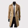Manteau d'hiver en laine pour hommes, Slim, Trench élégant, couleur unie, Double boutonnage, veste longue, 2023