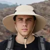 Wide Brim Hats Men Mountaineering Fishing Solid Color Hood Rope Outdoor Shade Foldable Casual Breathable Bucket Hat