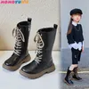 ブーツの子供たちファッションハイミッドカーフ2023秋の冬スタイル韓国カジュアル汎用サイドジッパーレザー230925