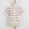 916 L 2023 Runway Autumn Women's Sweaters Short Sleeve Cardigan White Yellow Green Cardigan Crew Neck Womens DL