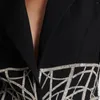 Ternos femininos moda luxo ladyblack blazer outono cravejado diamante retalhos escondido breasted manga longa casaco fino de alta qualidade chique