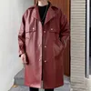 Men's Trench Coats Autumn Leather Coat Mid-length Korean Slim-fit Pu Jacket Trendy Leathe Retro Fur Men