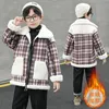 Casaco outono inverno moda meninos longo xadrez com capuz painel infantil algodão grosso 312y 230926