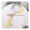 キーチェーンストラップ12色Sile Beads Tassel Bead Stringブレスレットキーチェーンフードグレード女性用の木製ブレスレット