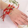 Charm Bracelets Evil Turkish Eye Lucky Hand Braided Red Thread String Bracelet For Women Men Rope Adjustable Friendship Jewelry Gifts Dhjtw